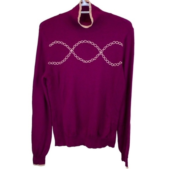 Athleta Purple Momentum Wool Blend Cycling Mock Neck  Embroidered Sweater sz M - Picture 1 of 6